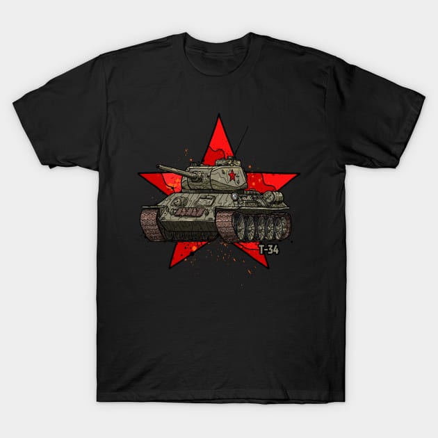 T-34 Soviet Russian tank world war 2 red star T-Shirt by Vae Victis